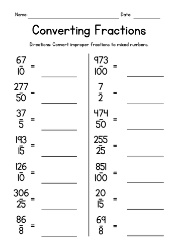 Converting Improper Fractions to Mixed Numbers