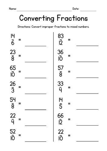 Converting Improper Fractions to Mixed Numbers