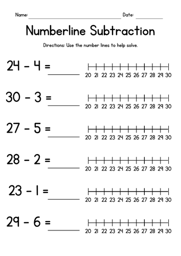 Numberline Subtraction - Numbers up to 30