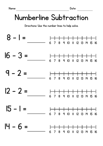 Numberline Subtraction - Numbers up to 16
