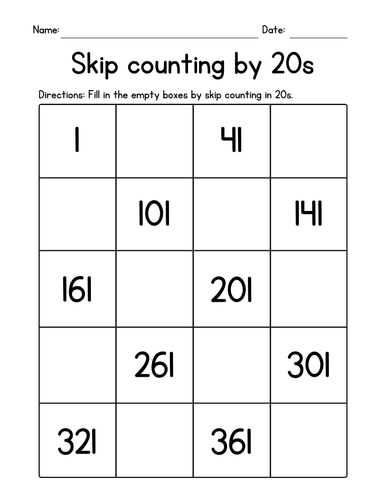 Skip Counting by 20s Worksheets - Mental Math