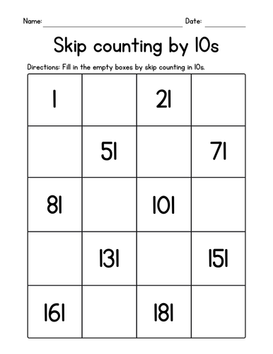 Skip Counting by 10s Worksheets - Mental Math