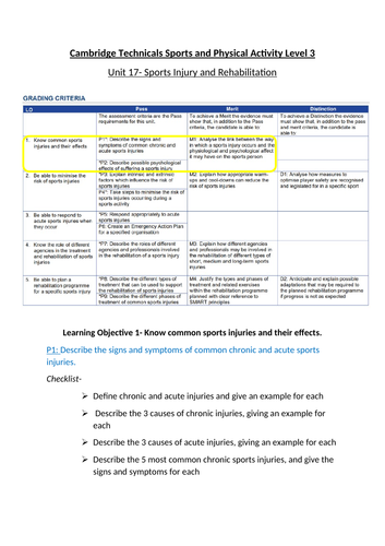 CTEC Sport & Physical Activity Unit 17- WHOLE UNIT | Teaching Resources
