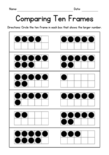 Comparing Ten Frames Worksheets