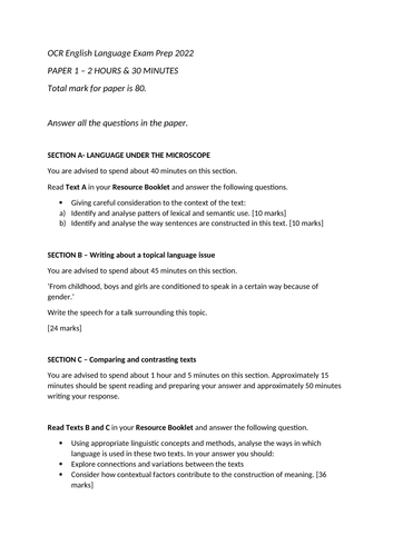 OCR English Language A Level Practice Papers Tests Revision 2022 ...
