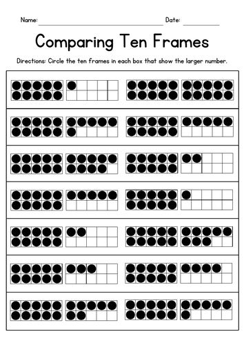 Comparing Ten Frames Worksheets