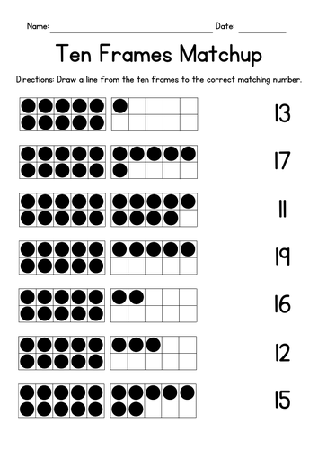 Ten Frames Matchup Worksheets