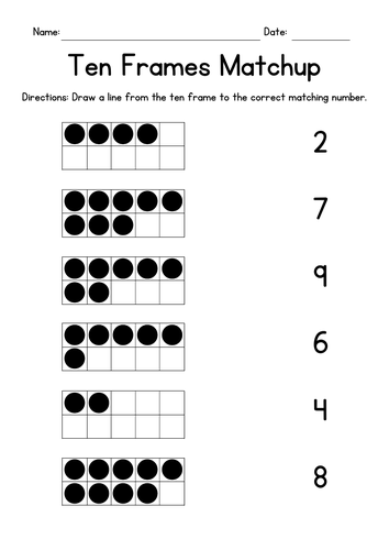 Ten Frames Matchup Worksheets