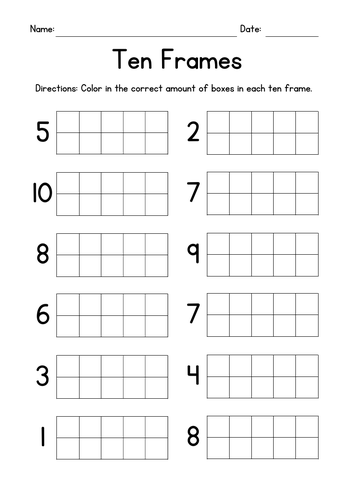 Ten Frames Drawing and Coloring Worksheets