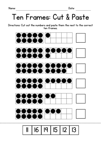 Ten Frames Cut and Paste Worksheets