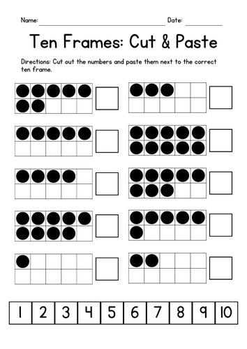 Ten Frames Cut and Paste Worksheets