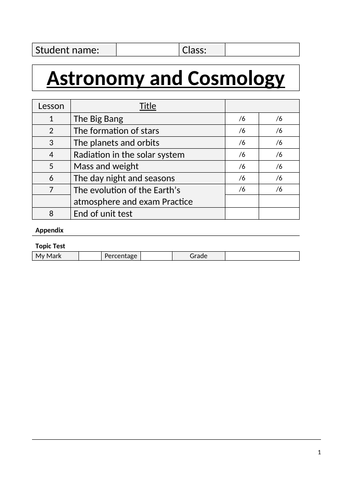 Astronomy and Cosmology Booklet KS3 or KS4 | Teaching Resources