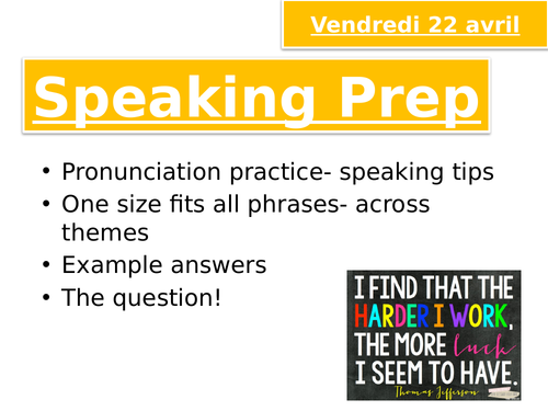 GCSE French Speaking Exam Prep Lesson Teaching Resources