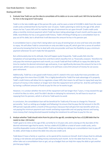 Unit 2 - Case Study 1 questions - Todd - Dealing with Debt | Teaching ...
