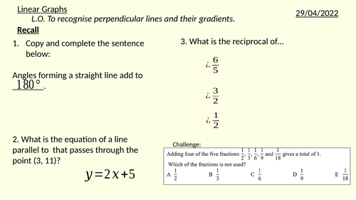 Perpendicular Lines (Linear Graphs) | Teaching Resources