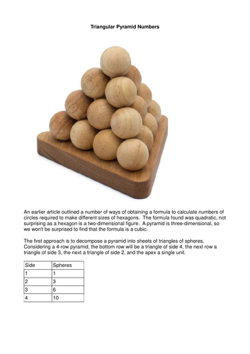 Triangular Pyramid Numbers | Teaching Resources