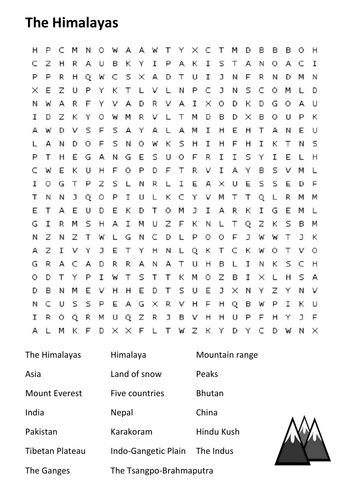 The Himalayas Word Search Teaching Resources