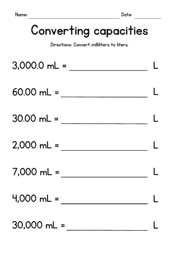 Converting Metric Units of Capacity - Liters and Milliliters