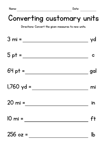 Converting Customary Units of Length, Weight and Volume