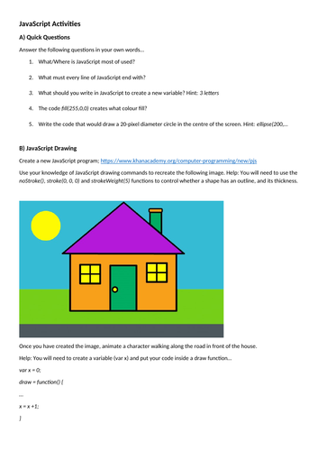 Introduction to Javascript using Drawing and Animation | Teaching Resources