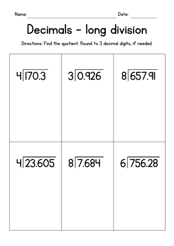 long division of decimals by whole numbers with rounding