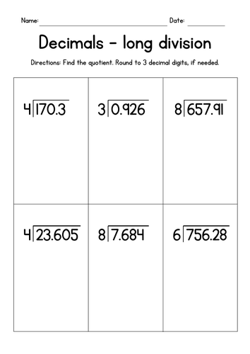 Long Division of Decimals by Whole Numbers (with rounding)