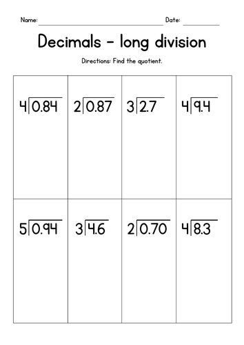 Long Division of Decimals by Whole Numbers