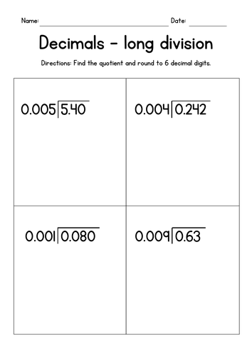 Dividing Decimals by 3-Digit Decimals Worksheets