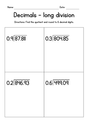 Division of Decimals by 1-Digit Decimals