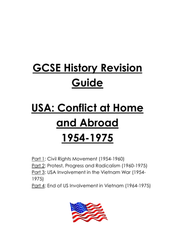 Revision Guide America 1954 1975 Gcse History Edexcel Conflict At Home And Abroad Teaching 3985