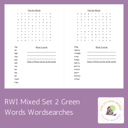 RWI Set 2 Green Words Wordsearches x 6 Teaching Resources