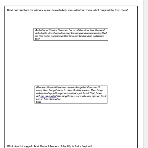 Tudor Rebellions The Maintenance of Stability | Teaching Resources