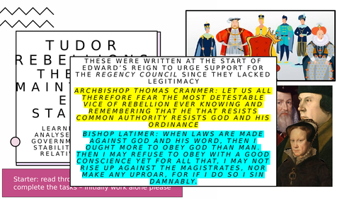 Tudor Rebellions The Maintenance of Stability | Teaching Resources