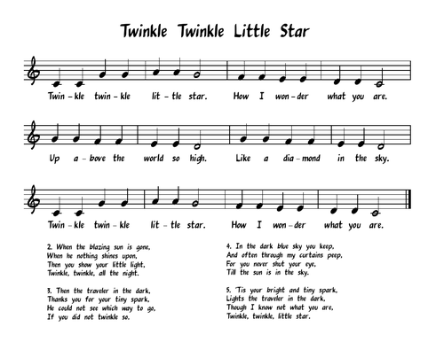 Twinkle Twinkle Little Star - Boomwhacker Video and Sheet Music ...