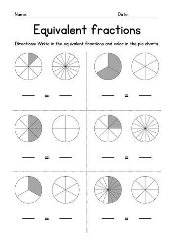 Writing and Coloring Equivalent Fractions - Pie Charts | Teaching Resources