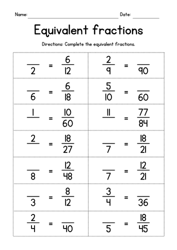 Writing Equivalent Fractions Worksheets