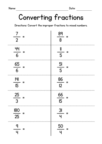 Converting Improper Fractions to Mixed Numbers