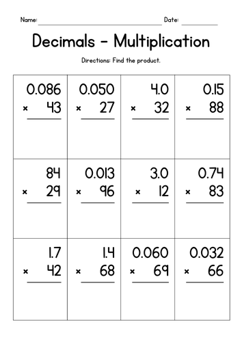 Multiplying Decimals and Whole Numbers in Columns