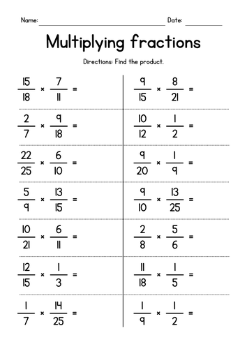 Multiplying Proper Fractions Worksheets