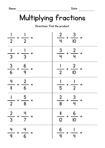 Multiplying Proper Fractions Worksheets