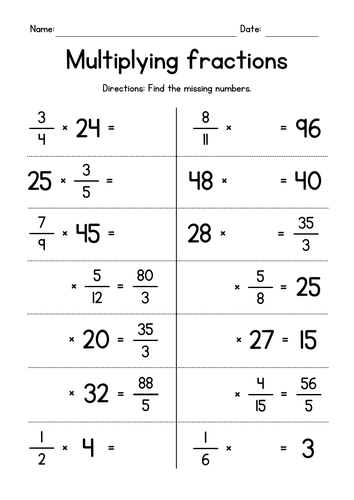 Multiplying Fractions by Whole Numbers with Missing Factors