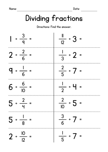 Dividing Fractions and Whole Numbers Worksheets