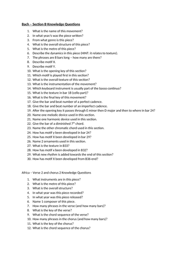 Eduqas GCSE Set work revision questions (advance information ...