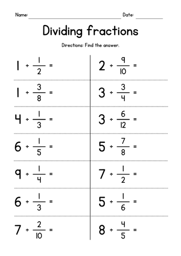 Dividing Whole Numbers by Proper Fractions Worksheets