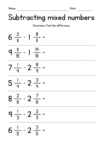 Subtracting Mixed Numbers with Like Denominators