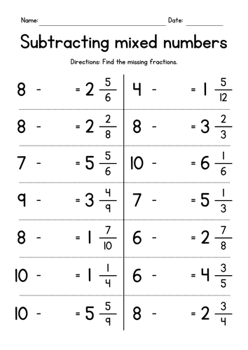 Subtracting Mixed Numbers from Whole Numbers