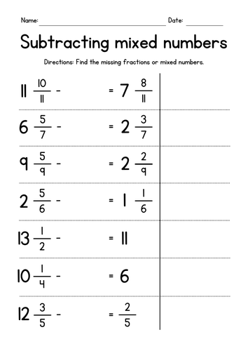 Subtracting Mixed Numbers (missing subtrahend)