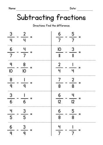 Subtracting Fractions with Like Denominators