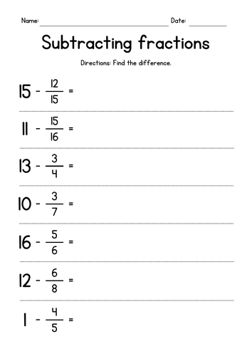 Subtracting Fractions from Whole Numbers