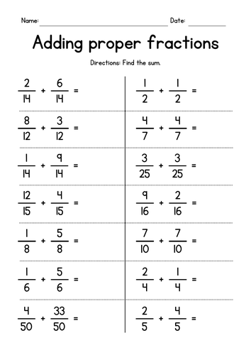 Adding Proper Fractions with Like Denominators